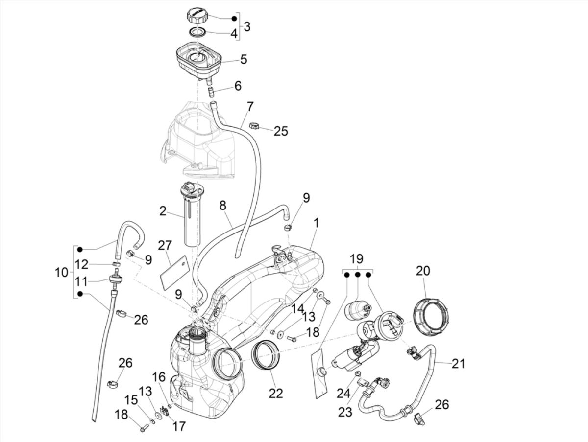 Benzinetank - Tankvlotter - Benzinepomp Piaggio Liberty 125 IGET 3V IE ABS Euro 4 2015-2019