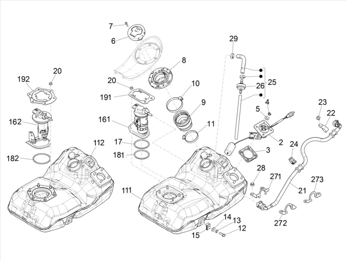 Benzinetank - Tankvlotter - Benzinepomp Piaggio Medley 150 4-takt IE ABS Euro 4 - 2016 - 2020