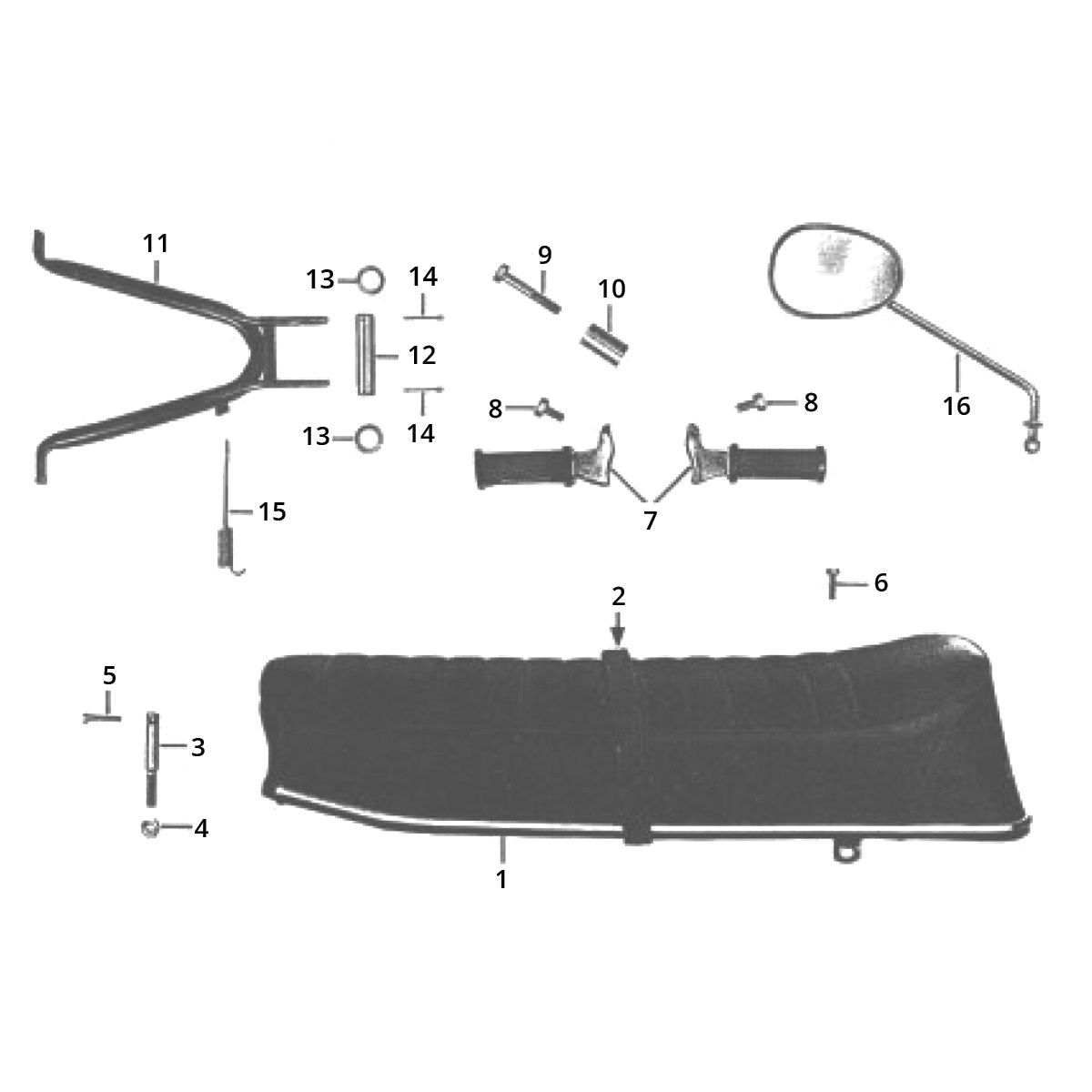 Zadel - Middenstandaard - Spiegel - Voetsteunen Zundapp C50 Sport 517-21LA