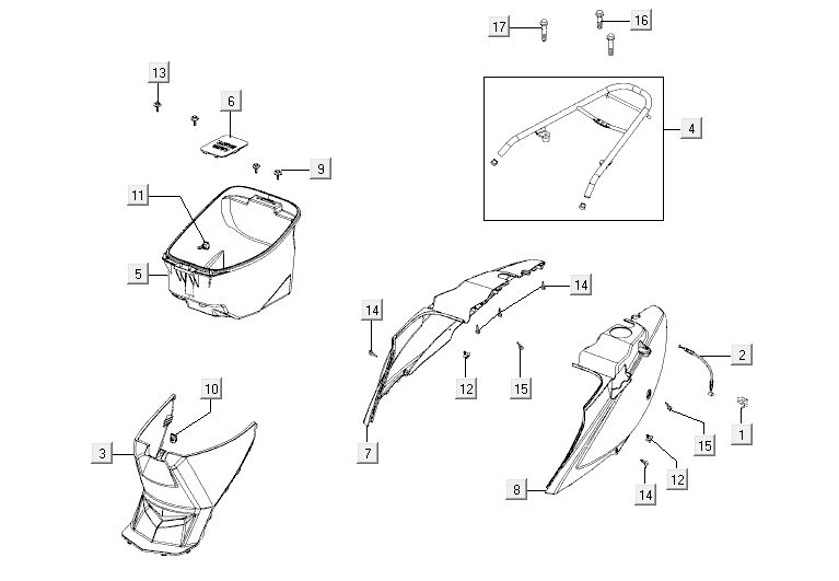 Motorschermen - Helmbak - Achterdrager Kymco Agility 10' 4-takt Sporty rood