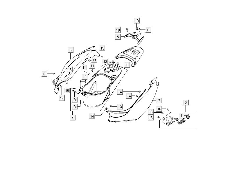Motorschermen - Helmbak - Achterdrager Kymco Super9 50 2-takt LC oud model matzwart-geel