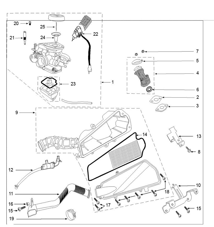Carburateur- Luchtfilter Peugeot Speedfight 3 50 4-takt AC