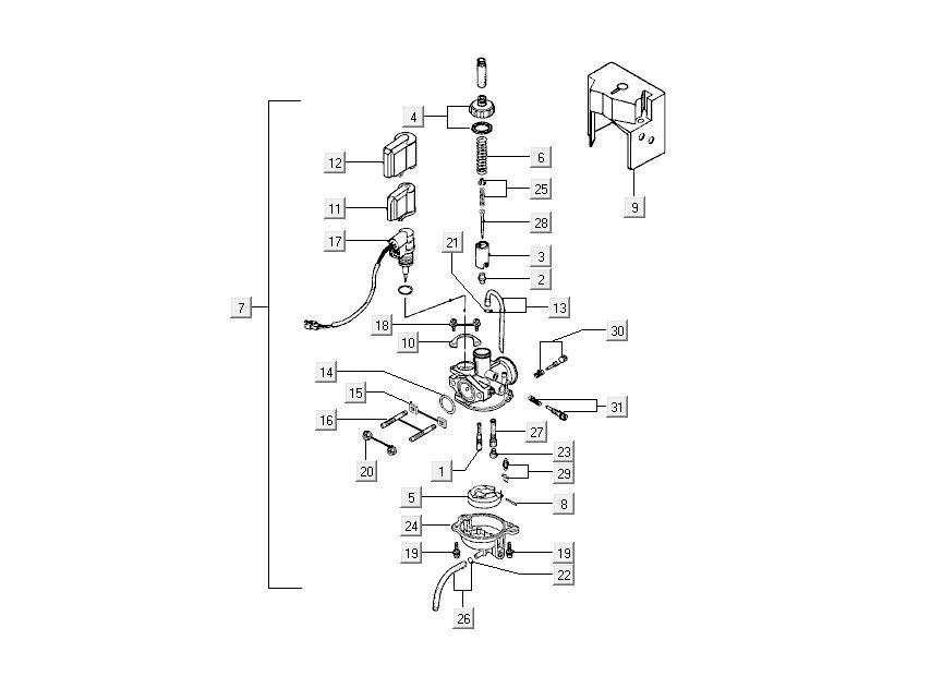 Carburateur - Choke Kymco Super9 50 2-takt AC oud model zwart geel