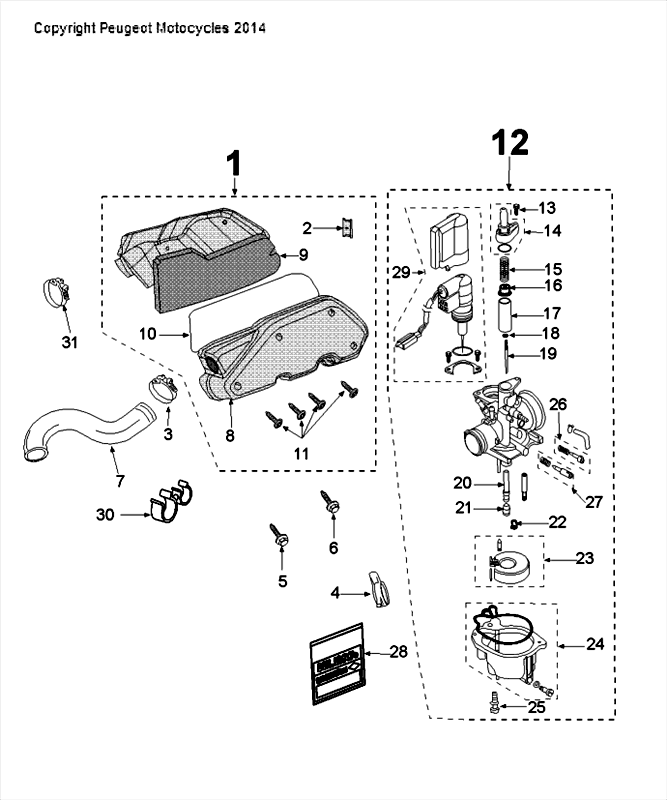 Carburateur Peugeot Speedfight 4 50 2-takt LC zwartgroen