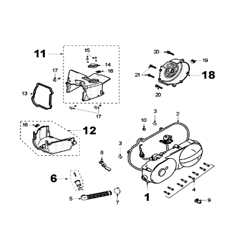 Carterdeksel met pick-up sensor Peugeot V-Clic 50 4-takt AC Wit