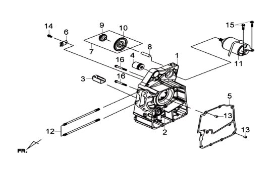 Carter rechts/ start motor Sym Joymax 300I ABS E3 2014-2016