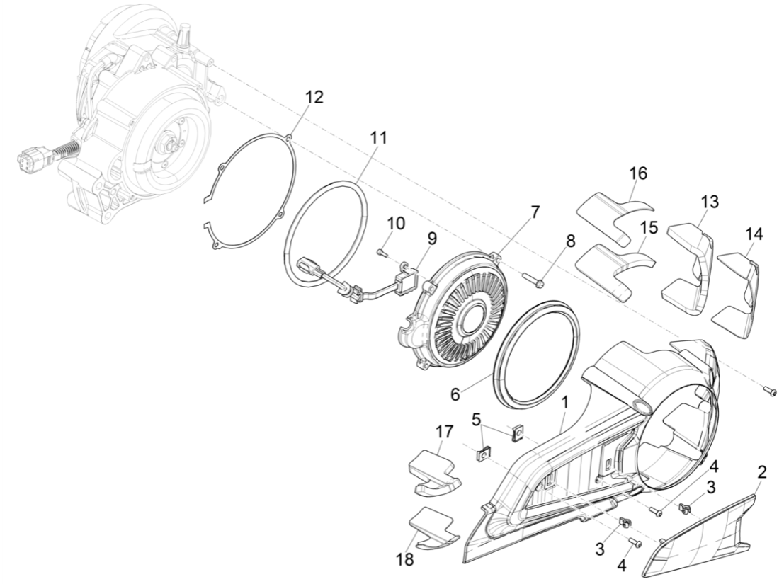 Motorafdekkap Vespa Elettrica 45km/u Euro 5 2021