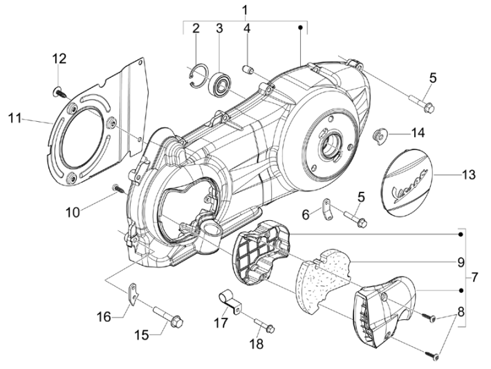 Carterdeksel Vespa GTS 300 ie 2008-2016 (met en zonder ABS)
