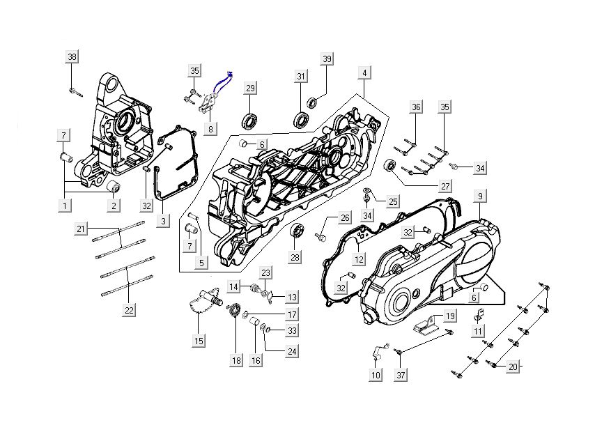 Carter - Carterdeksel - Kickstarteras Kymco New Dink 50 4-takt AC donkergrijs