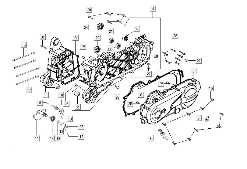 Carter - Carterdeksel - Kickstarteras Kymco VP50 4-takt ACoak metallic