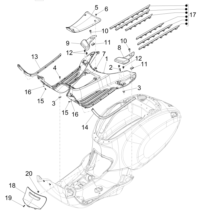 Centrale bedekking - Voetensteun Vespa Sprint 4-takt 3V (euro4 injectie IGET) White fushion 544