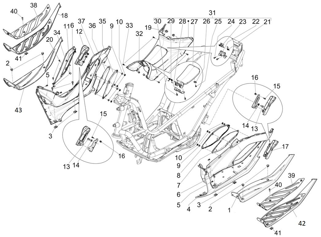 Treeplank - Voetensteun Piaggio MP3 300 HPE / 300 HPE Sport ABS Euro 5 2020-2022
