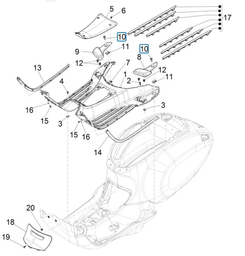 Treeplank - Voetensteun Vespa Elettrica 45km/u Euro 5 2021