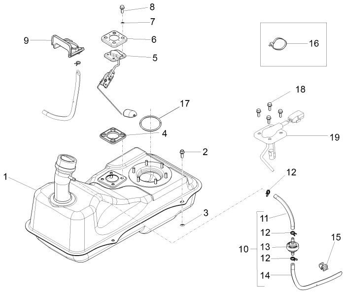Benzinetank - Tankvlotter - Vacuümkraan Piaggio New Fly 4-takt 4V