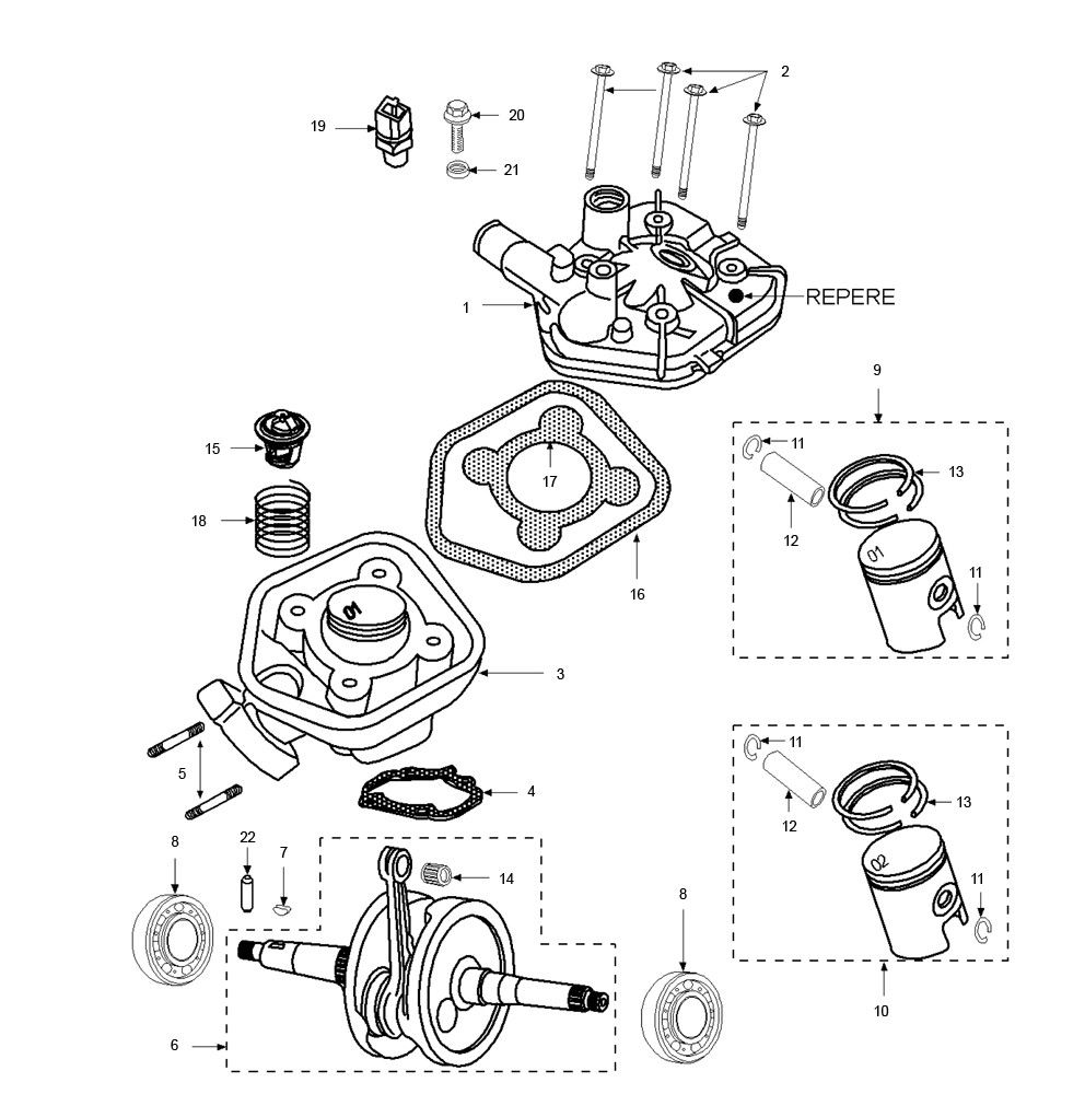 Cilinder- Krukas Peugeot Speedfight 2 50 2-takt LC Euro 2