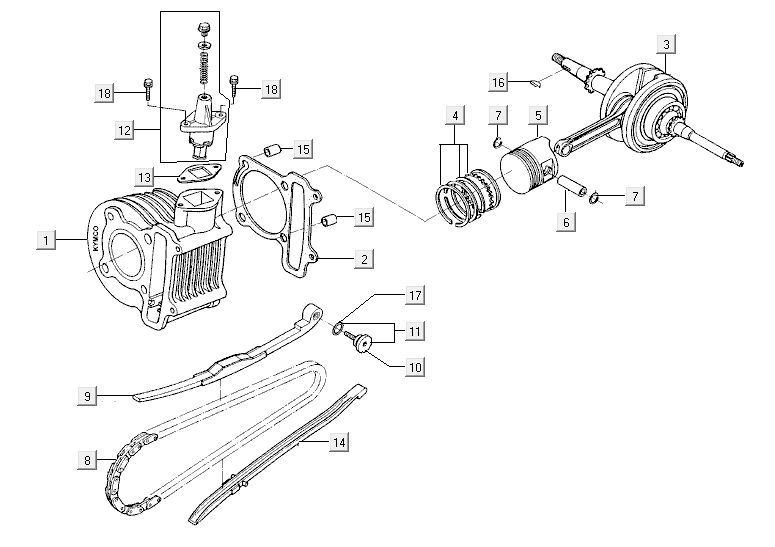 Cilinder - Krukas Kymco Agility 10' 4-takt white silver