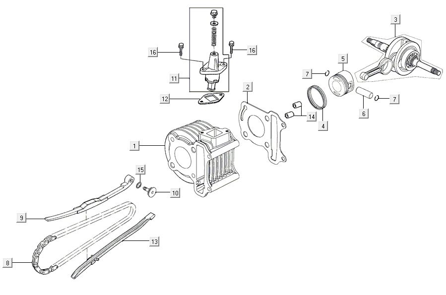 Cilinder - Krukas Kymco Agility 16'+ 4-takt glans zwart