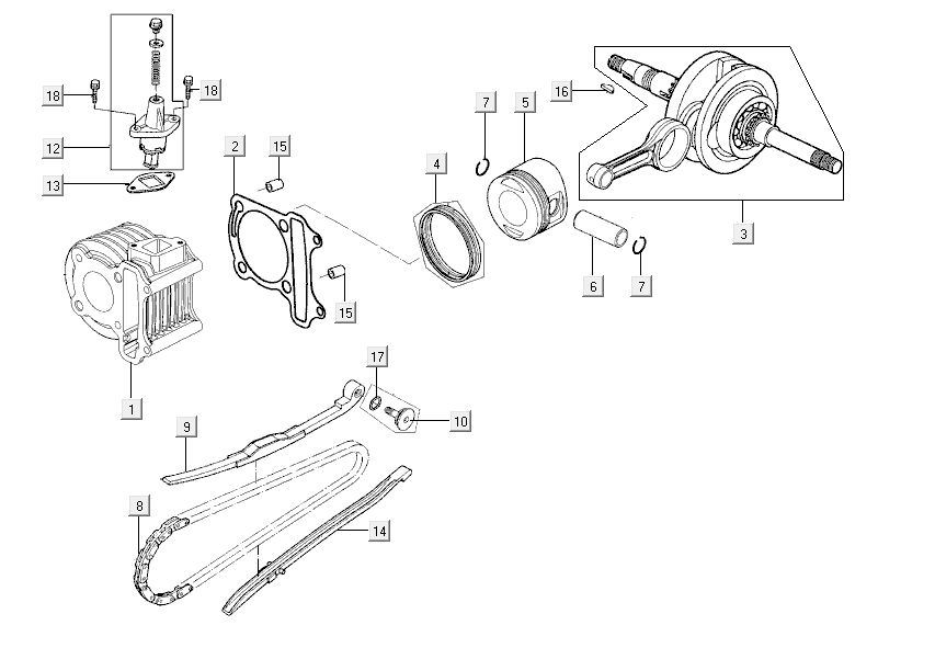 Cilinder - Krukas Kymco City 16' 4-takt zwart