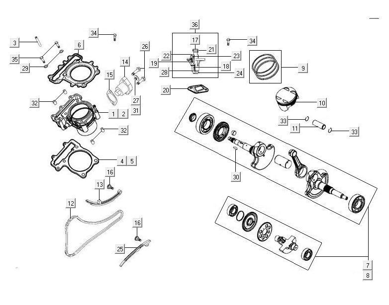 Cilinder - Zuiger - Krukas Kymco MXU 500