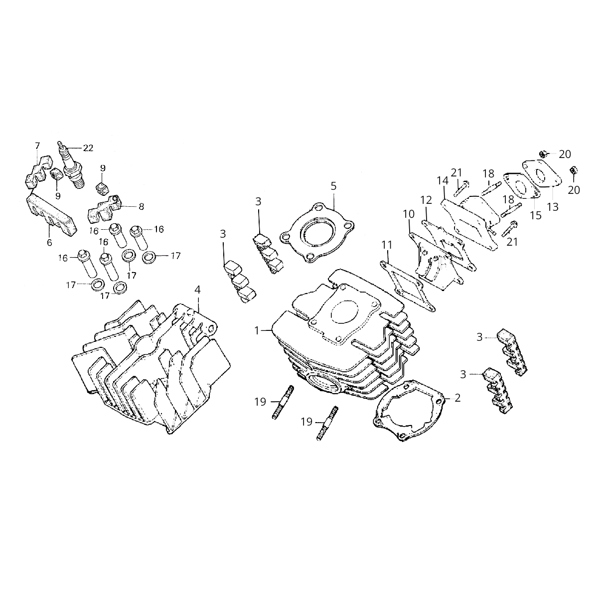 Cilinder - Cilinderkop - Inlaatspruitstuk  Honda MB/MT/MTX 80