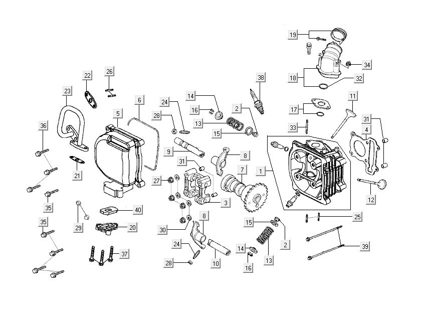 Cilinderkop - Nokkenas - SLS Kymco Sento 50 4-takt Spring Wit
