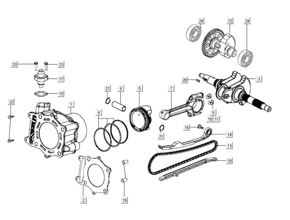 Cilinder- Zuiger - Krukas Kymco Xciting 400i Geel