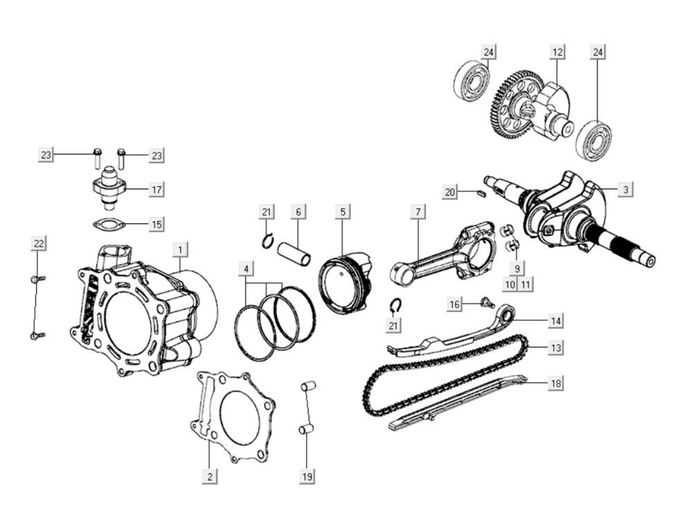 Cilinder- Zuiger - Krukas Kymco Xciting 400i Pearly Black