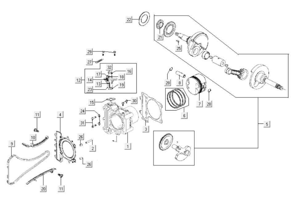 Cilinder- Zuiger - Krukas Kymco Xciting 500i
