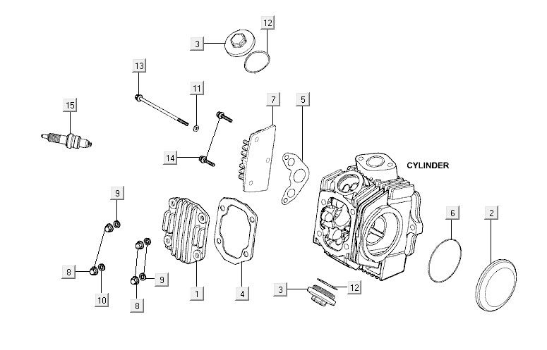 Cilinderkop delen Kymco Activ 50 4-takt zilver