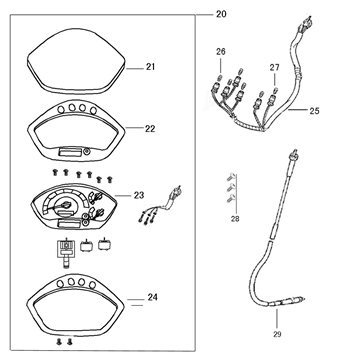 Kilometerteller - Cockpit - Kilometertellerkabel Wangye HT50QT-12 125 wit