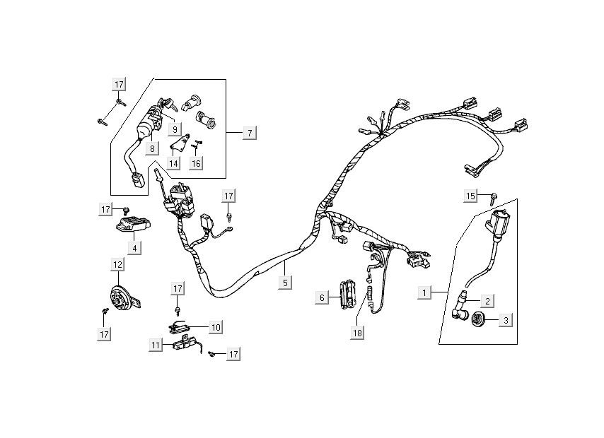 Contactslot - Kabelboom Kymco DJ 2-takt Zilver