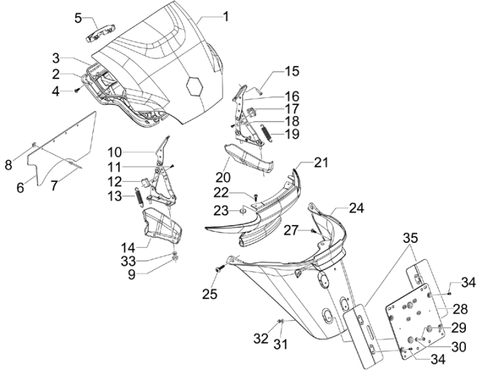 Achterspatbord Piaggio MP3 300 LT Sport 2009-2014 wit 544