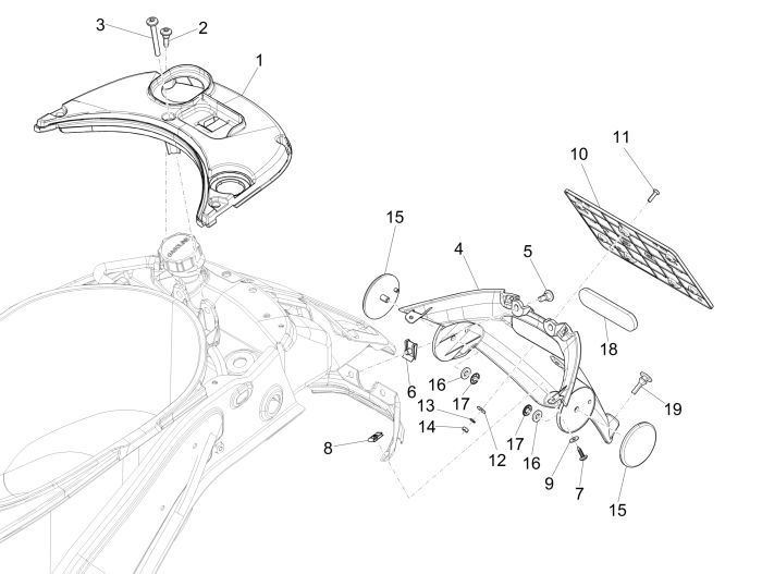 Achterspatbord -Afdekkap benzinetank Vespa Sprint 50 2-takt AC