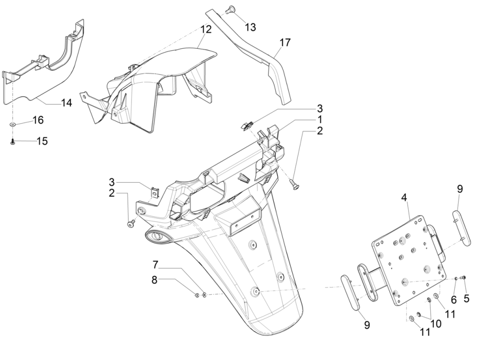 Achterspatbord Piaggio MP3 350 Maxi Sport ABS Euro 4 2018-2020