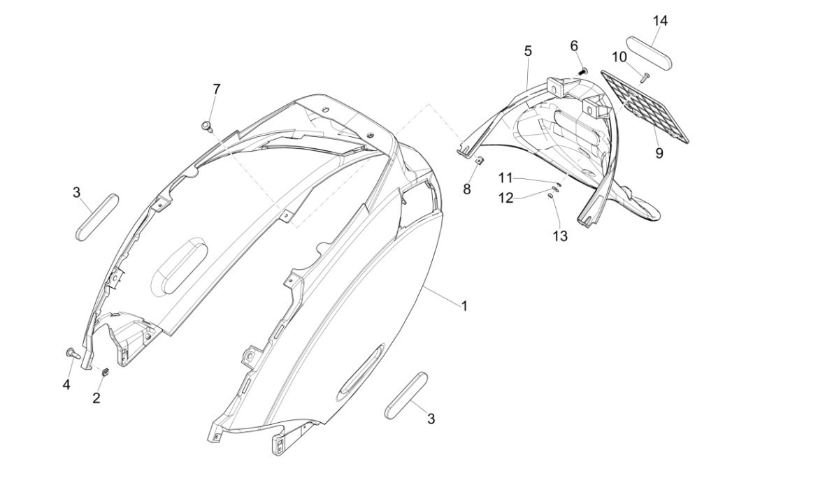 Achterspatbord Piaggio Zip 50 4-takt IGET 3V AC Euro 4 matgrijs