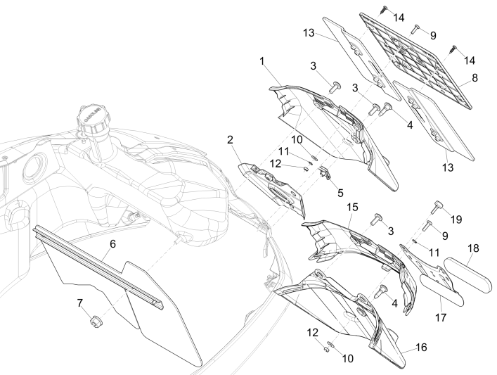 Achterspatbord -  Kentekenplaathouder Vespa GTS 300 ie 2008-2016 (met en zonder ABS) rood dragon 894