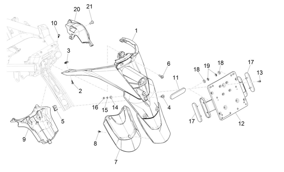 Achterspatbord Piaggio MP3 300 HPE / 300 HPE Sport ABS Euro 5 2020-2022