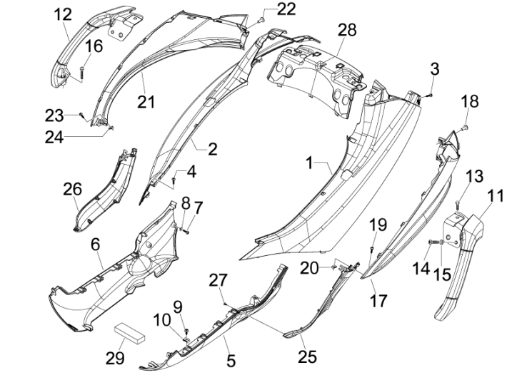 Motorschermen - Spoiler Piaggio MP3 300 LT Sport 2009-2014 grijs orion 713/B