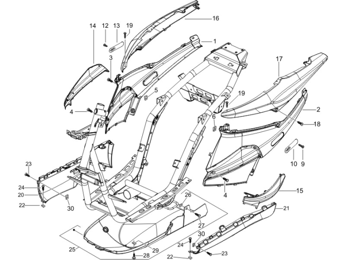 Motorschermen - Spoiler Piaggio NRG Power DD 50 2-takt LC 2007-2017 matzwart 80/B