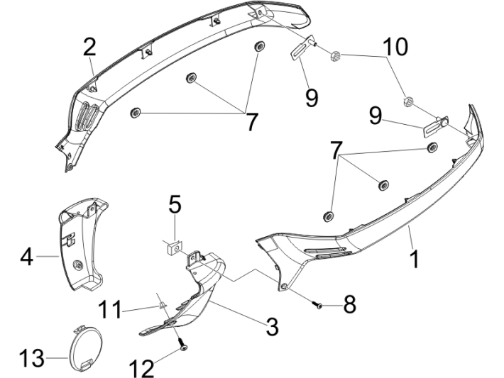 Motorschermen - Zijskirts Vespa GTS 250 ie 2005-2009 (met ABS) grafietzwart 79/A