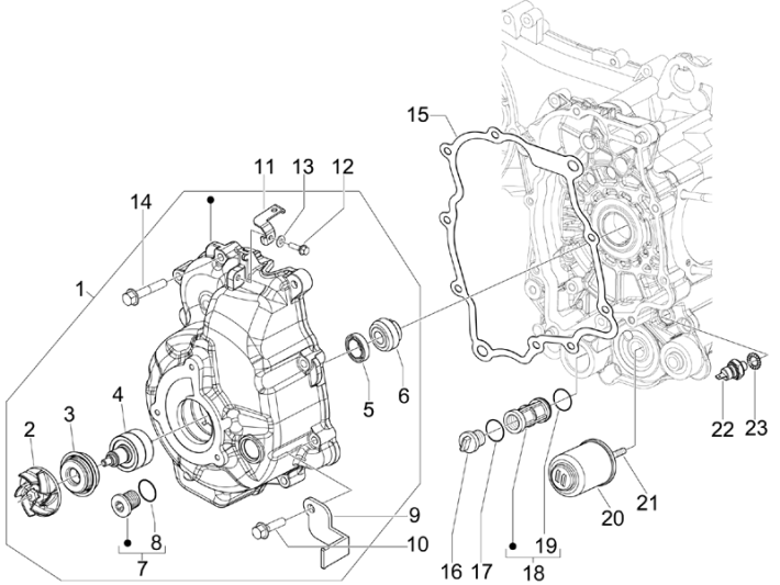 Waterpomp - Oliefilter Vespa GTS 300 ie 2008-2016 (met en zonder ABS)