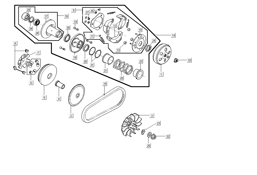 Variateur - V-snaar - Koppeling Kymco People S 50i Euro 4 Blauw