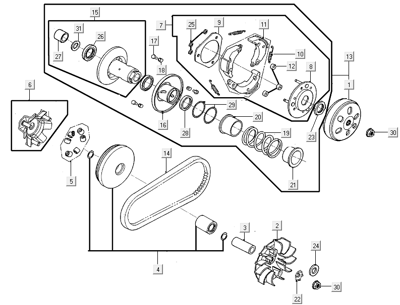 Variateur - V-snaar - Koppeling Kymco New Like 150i Euro 4