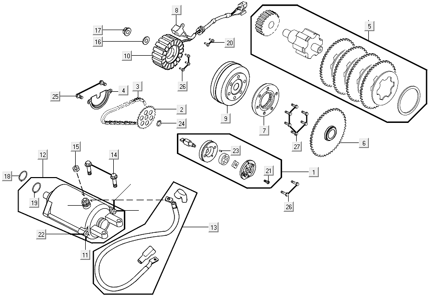 Startmotor - Startkoppeling - Oliepomp Kymco Xciting 500R EVO