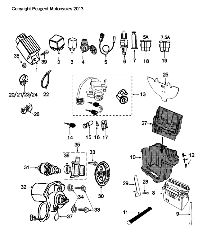 Elektrische delen - Bendix - Startmotor - Accu Peugeot CityStar 50 4-takt AC bruin