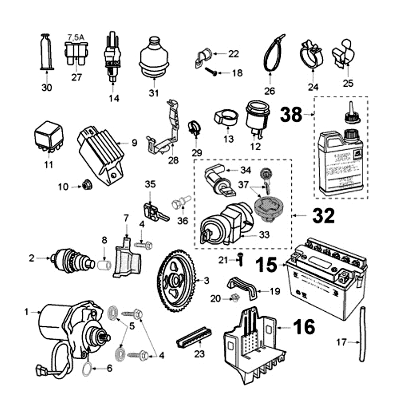Elektrische delen - Bendix - Startmotor - Accu Peugeot Jet Force 50 2-takt LC Injectie Blauw