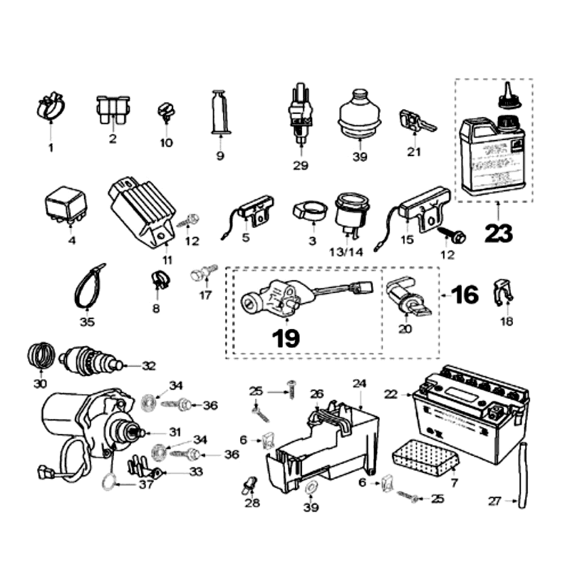 Elektrische delen - Bendix - Startmotor - Accu Peugeot Speedfight 2 50 2-takt AC Zwart