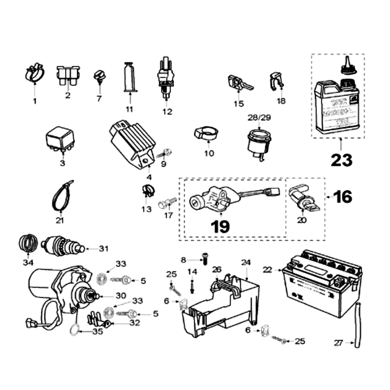 Elektrische delen - Bendix - Startmotor - Accu Peugeot Speedfight 2 50 2-takt LC zilver