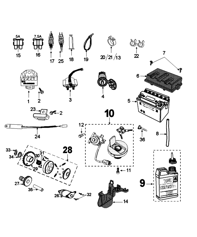 Elektrische delen - Bendix - Startmotor - Accu Peugeot Speedfight 4 50 4-takt AC Roodzwart