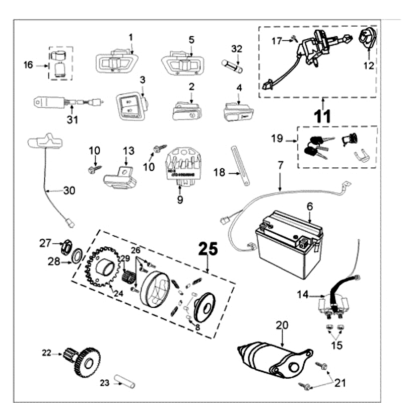 Elektrische delen - Bendix - Startmotor - Accu Peugeot Tweet old zwart